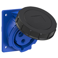 Pin and Sleeve Receptacle Outlet Devices 888-42326-NS IEC 60309 Panel Mount Receptacle Angled Type, IP67 Rated, 30A 250V, 32A 220-250V, 6H, IEC 309 International Pin and Sleeve Devices  